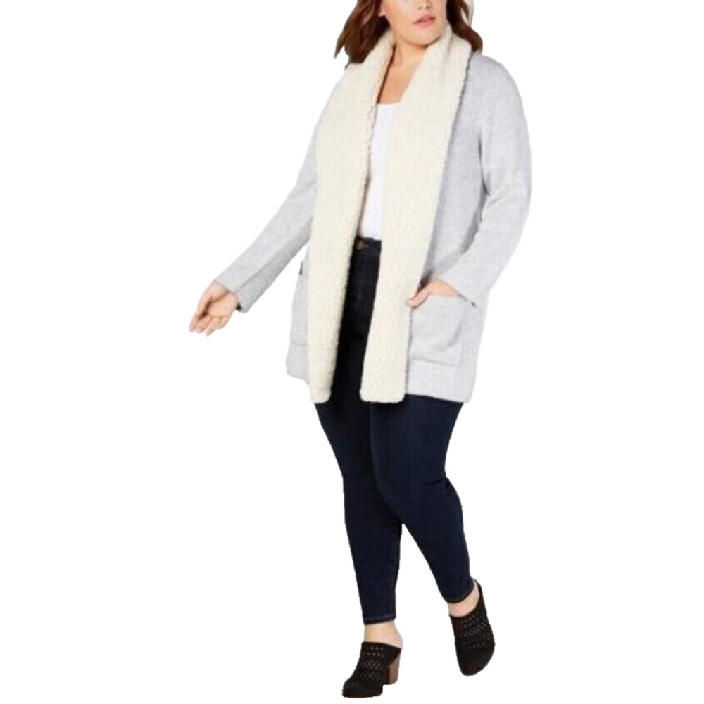 NWT Style&Co. Women's Fleece Collar Open Front Cardigan Hammock Heather 1X - Picture 6 of 13